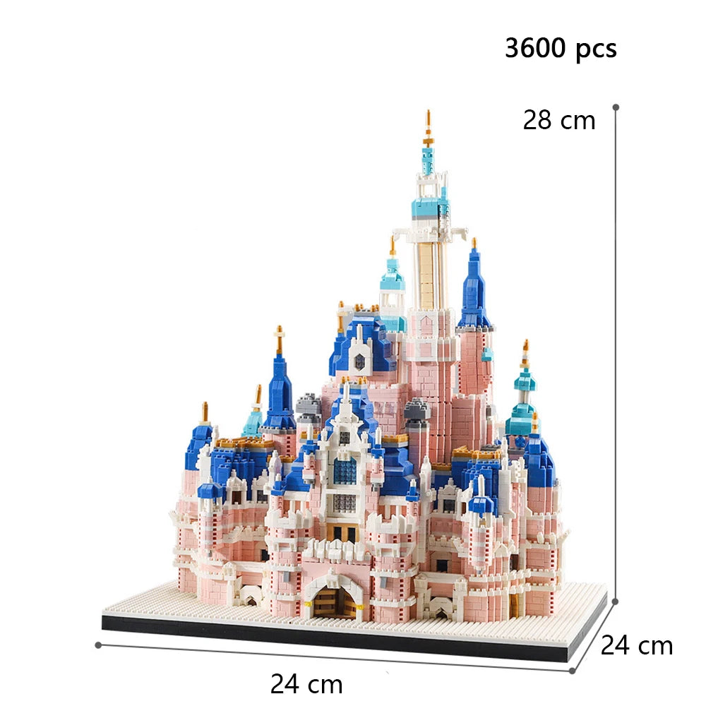 KNEW BUILT Gift Pink Castle Model Kits Toys Microblock Building Blocks for Adults Princess Kids Castles Architecture Set Bricks