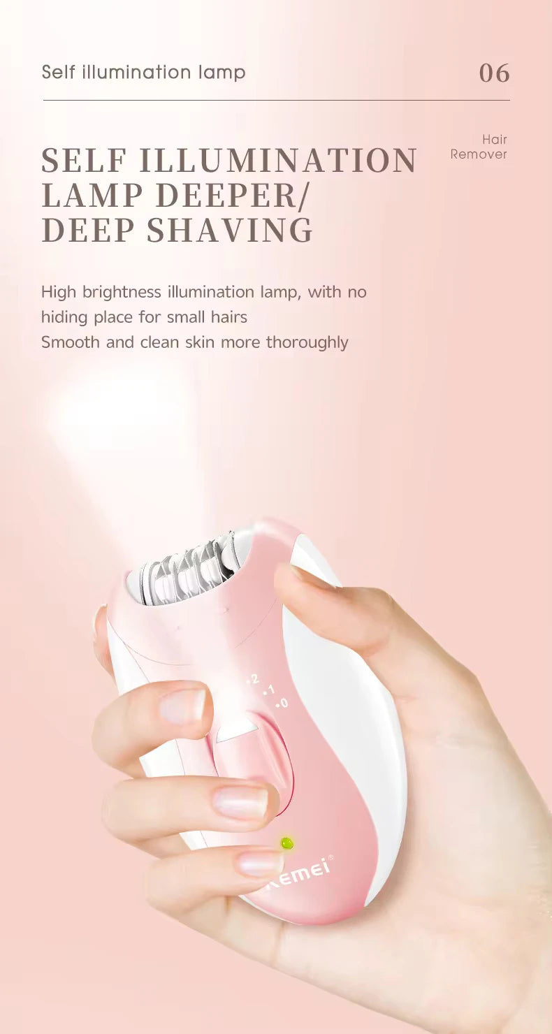 Kemei Lady's Electric Epilator Two Speed Rechargeable Remover Waterproof Portable Women' Shaver for Legs and Bikini Area KM-189B
