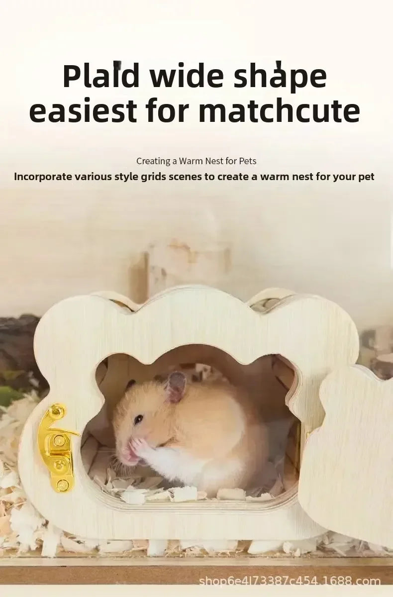 Hamster Voyeur Series Wooden Nest House Avoidance Observation House Cute Golden Bear Flower Branch Mouse Entertainment Intera
