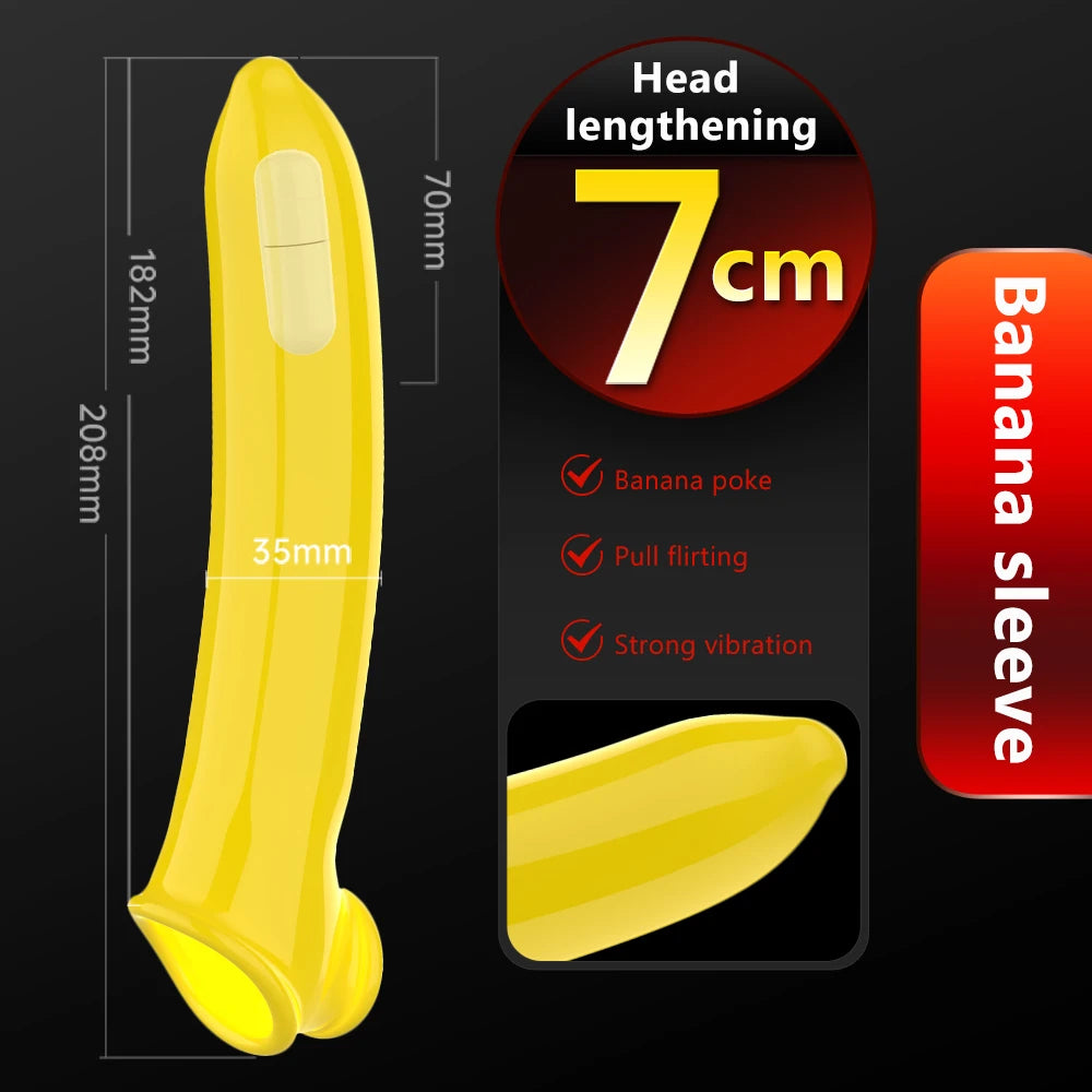 Vibrating Penis Sleeve Extension Condom Dick Glans Enlargement Cock Rings Delay Ejaculation Adult Goods Sex Toys For Men Couples