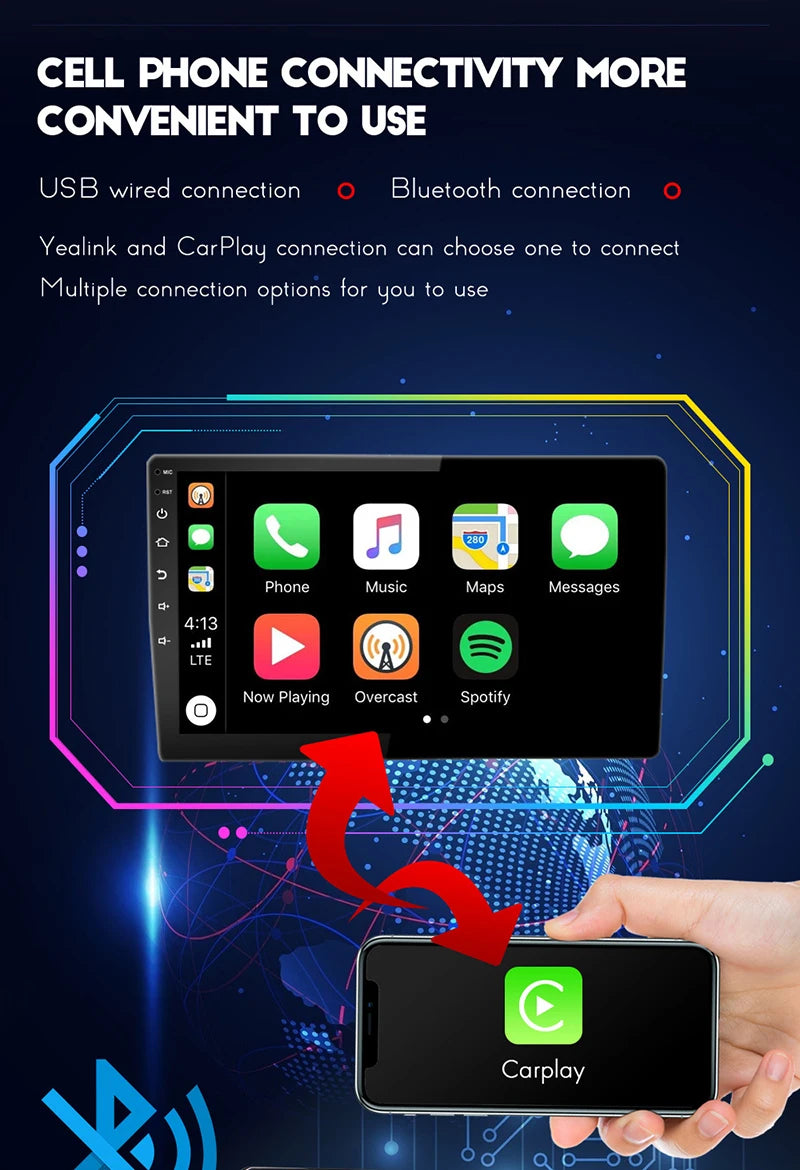 9/10 inch 2ID Universal Car Radio CarPlay Android 12 Auto radio  WIFI GPS Bluetooth Audio Multimedia Video Player For HYUNDA KIA