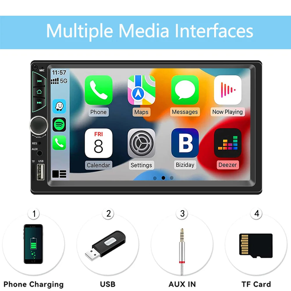 7 Inch HD Touch Screen Car Radio 2 Din High Quality Car Video Player Wireless CarPlay Android Auto with Bluetooth Rear Camera