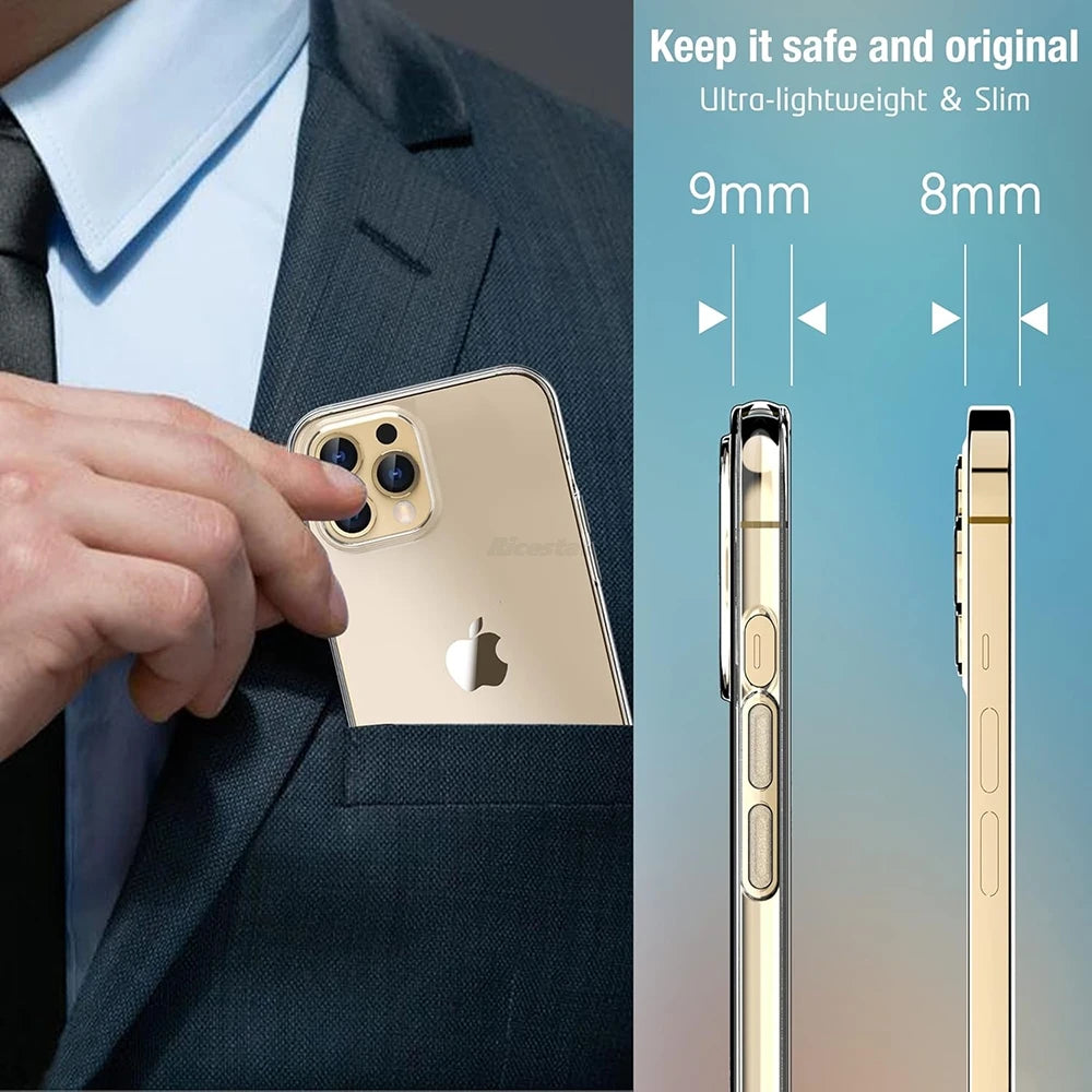 Ultra Thin Transparent phone Case For iPhone 16 17 15 14 13 12 11 Pro Max Plus Mini Clear Shockproof Cases Silicone Soft Shell