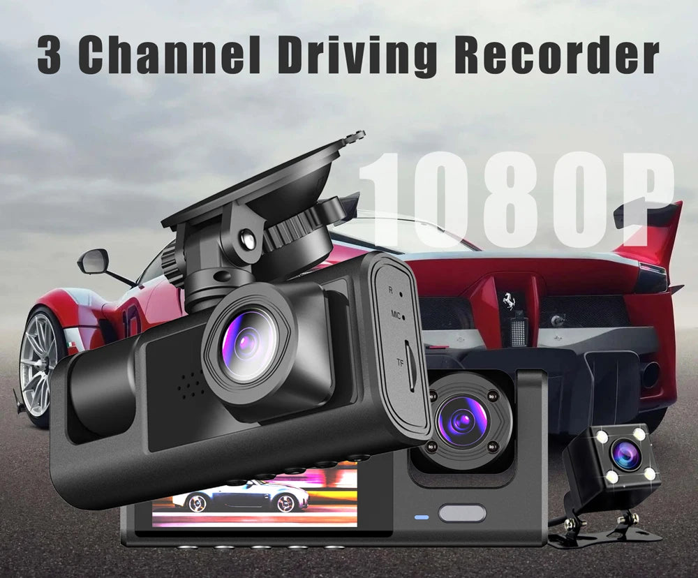 3 Channel Car DVR HD 1080P 3 Lens Inside Vehicle Dash Cam Three Way Camera DVR Recorder Video Registrator Dashcam Camcorder