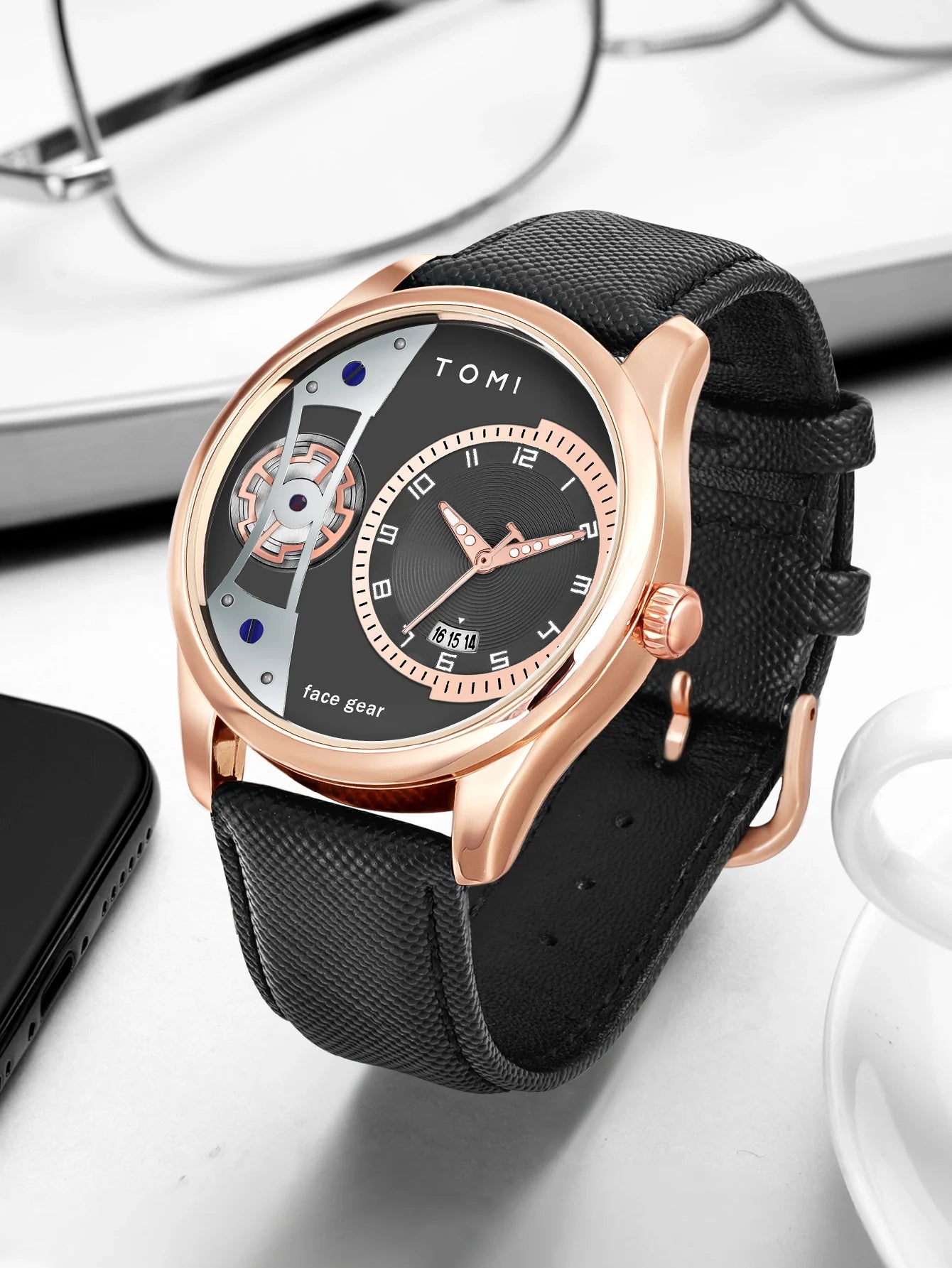 TOMI Set Gift Box for Men's Minimalist Business Quartz Watch Luxury Versatile Double Strap Detachable Watch Festival Gift