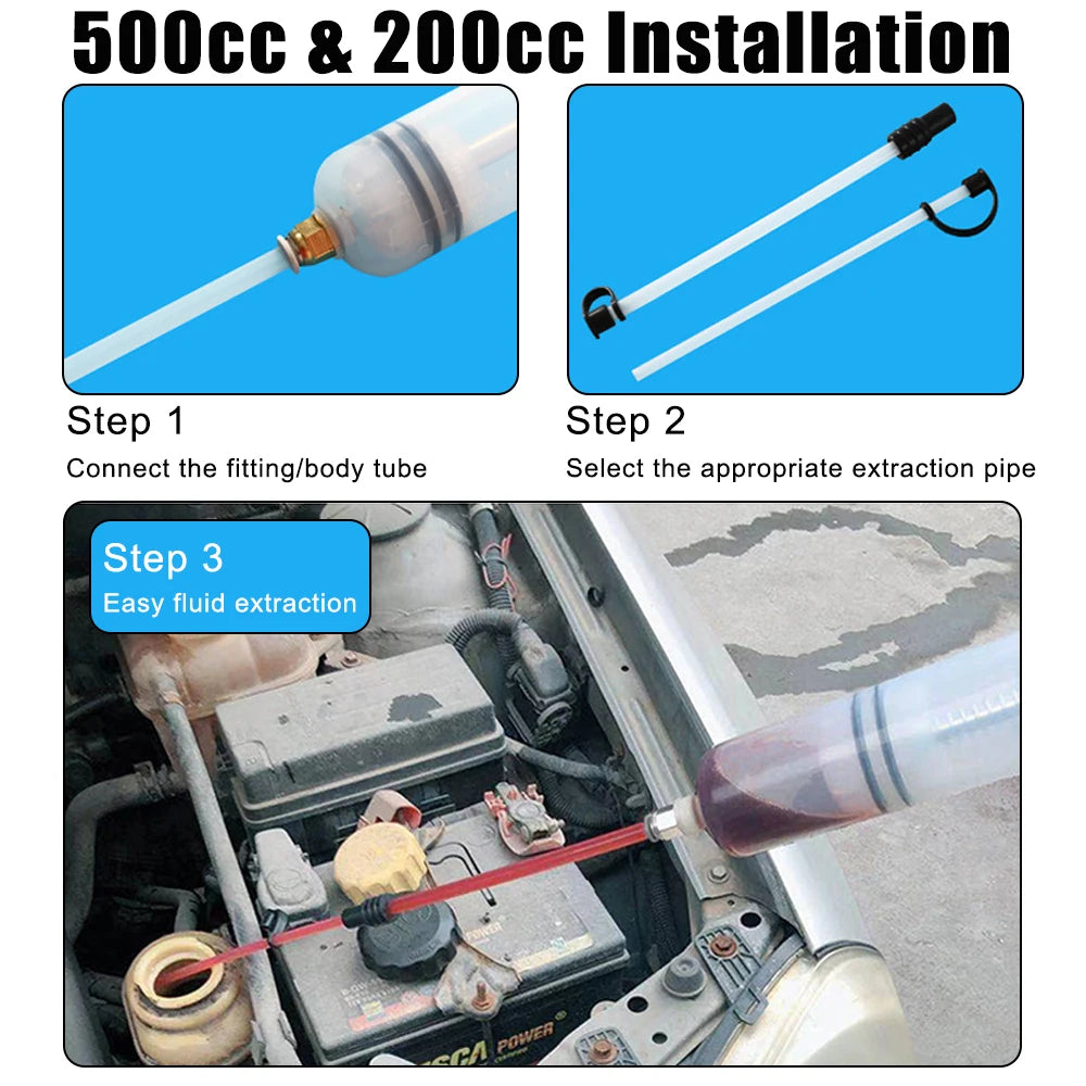 500CC Car Oil Fluid Extractor Portable Needle Tube Automotive Fuel Brake Liquid Extraction Transfer Filling Syringe Car Oil Pump