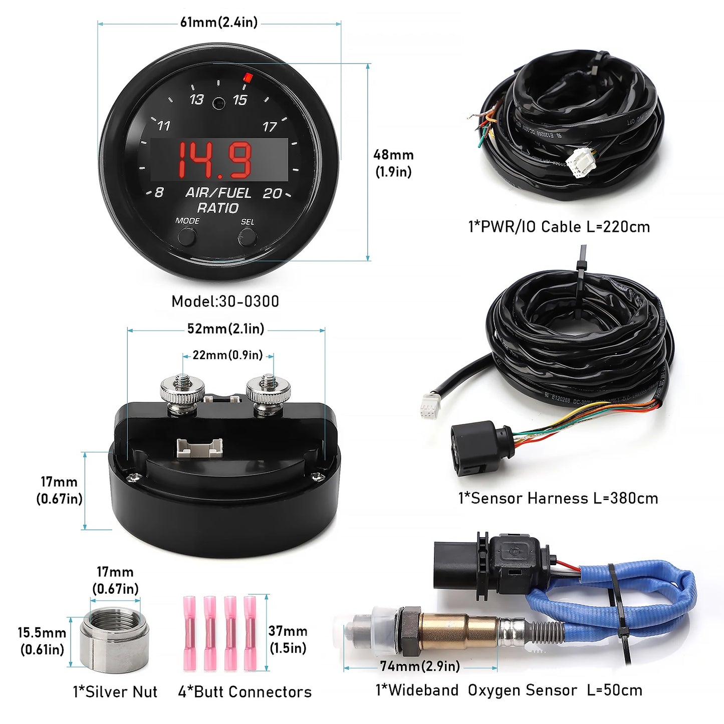 CNSPEED Car New O2 Air Fuel Ratio Gauge Kit EM 30-0300  X-Series Wideband LSU 4.9 0258017025 Oxygen Sensor for Car Oxygen Sensor