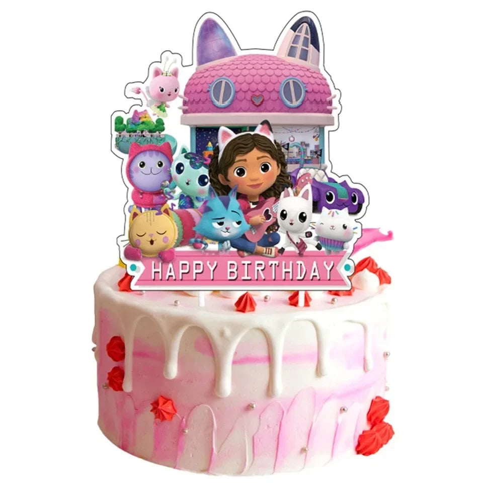 Disney Gabby Doll House Theme Birthday Party Flag Pulling Balloon Decoration Disposable Tableware Supplies