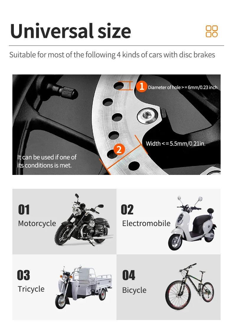Motorcycle Scooter Bicycle  Alarm Lock Wheel Disc Brake Waterproof Anti-Theft Aluminum Alloy Safety Brake Lock Moto Aaccessories