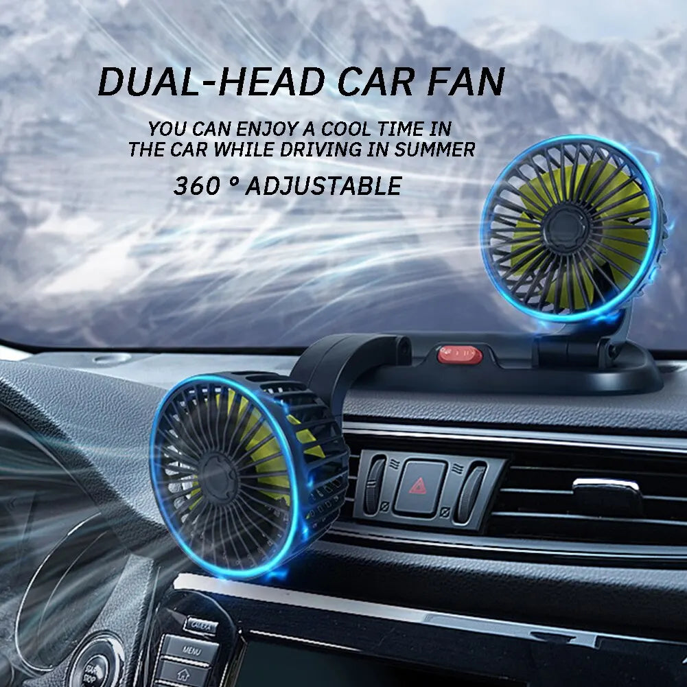 5V 12V 24V Car Fan Cooling Car Fan Dual Head Usb Car Fan 2 Speeds Adjustable Auto Cooler Air Fan Car Accessories Wind Regulation