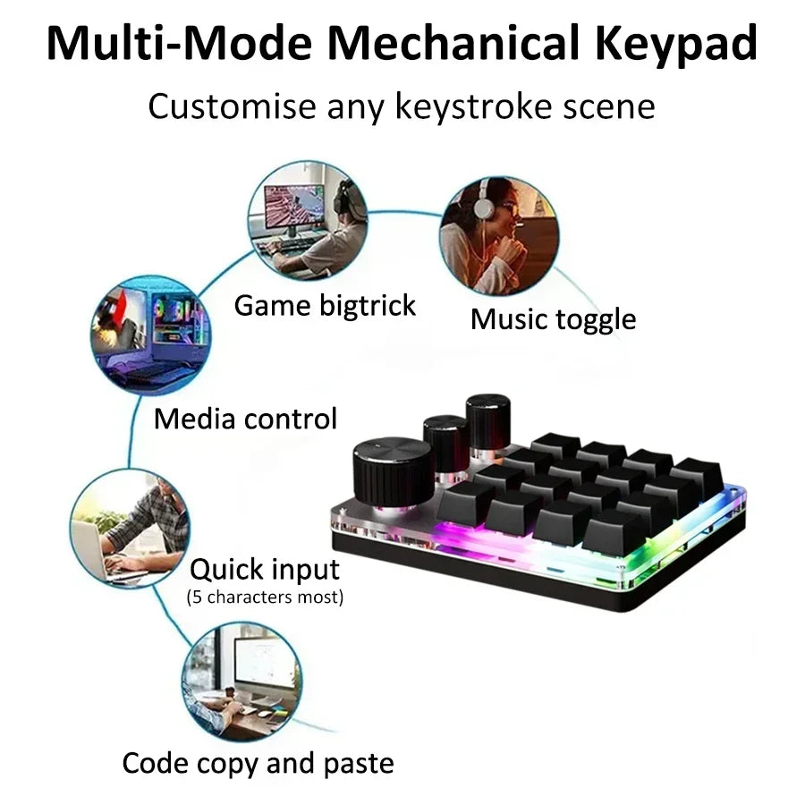 RGB Programming Macro Custom 16Key 3 Knob Bluetooth Keyboard Copy Paste Photoshop Gaming Keypad DIY Mechanical Hotswap Macropad