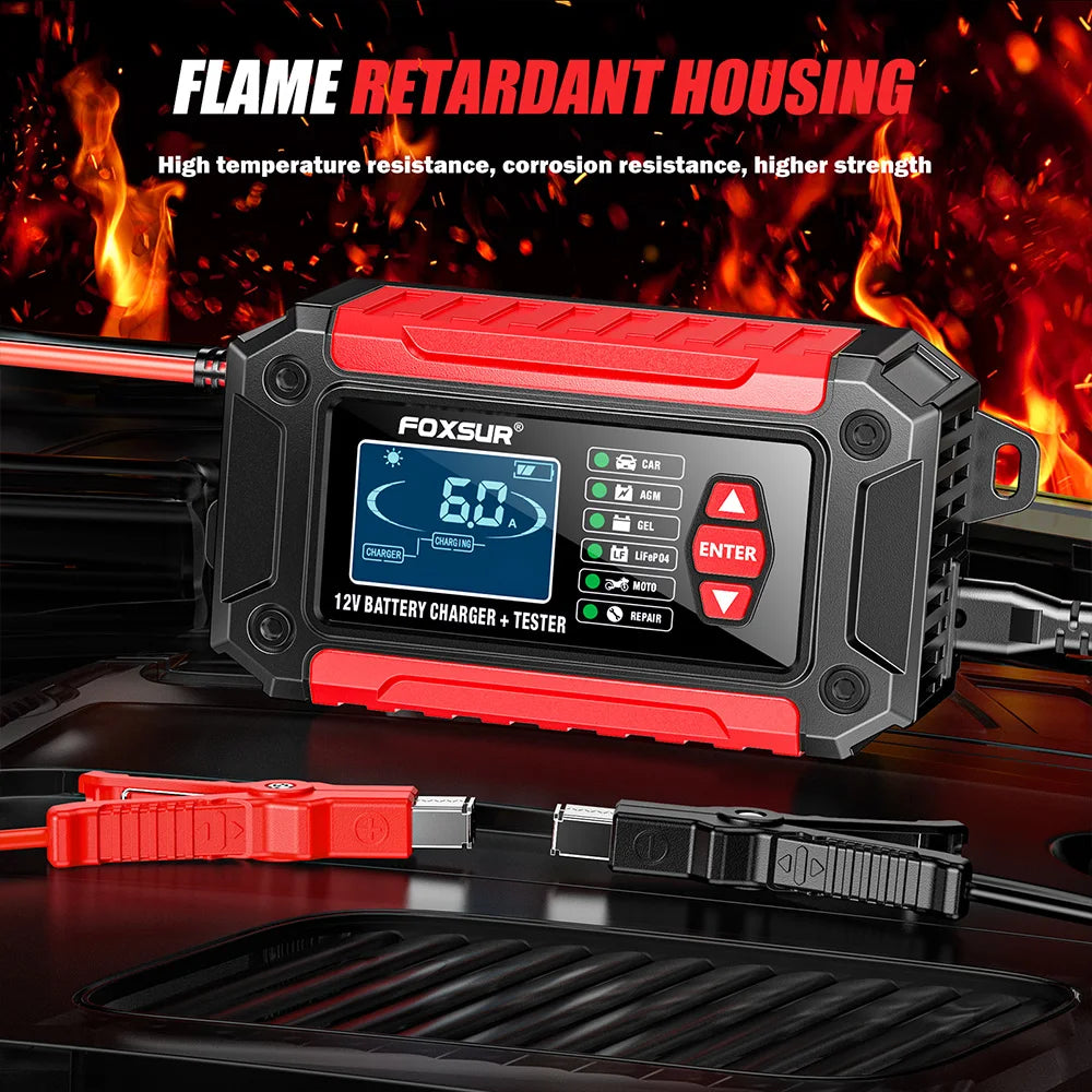 New 2in1 Smart Car Battery Charger System Tester Car Motorcycle Battery Analyzer For Lead Acid AGM GEL Lithium LiFePo4 Batteries