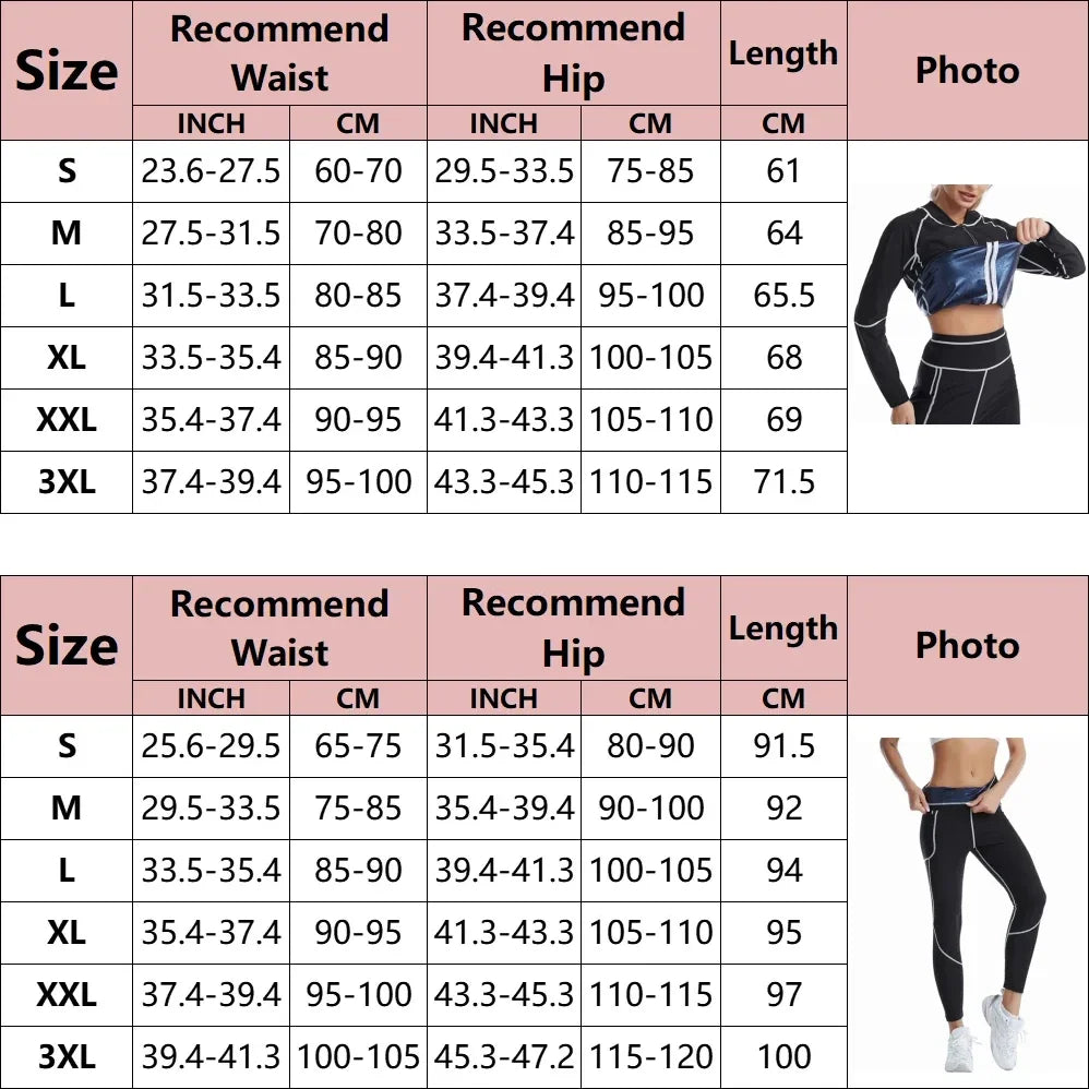 Women Sauna Sweat Suits Weight Loss Jacket Sweat Top Pants Body Shapers Fitness Shirts Leggings Thermo Long Sleeves Trousers Gym