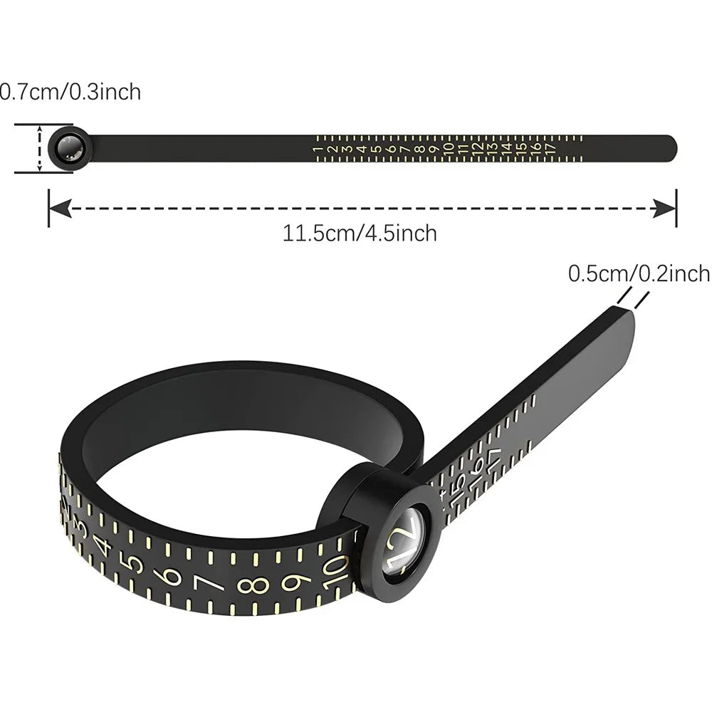 Ring Ruler Ring Measuring Tape Ring Measuring Tool Annular Coil Finger Size Filter with Magnifying Glass US UK EU HK Size