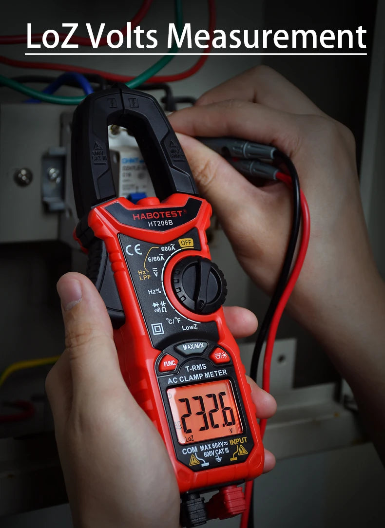 HABOTEST Digital Clamp Meter HT206A HT206B HT206D 600A AC DC Current Two-color Backlight NCV Voltmeter Ammeter With Leather Case