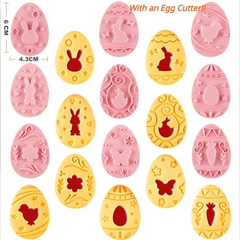 8/9Pcs DIY Easter Sauce Sandwich Biscuit Mold Cartoon Bunny Egg Cookie Cutters 3D Baking Cookie Mold Stamp Cake Decorating Tools