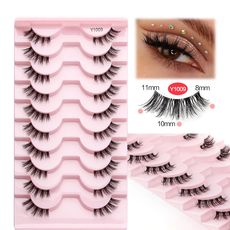 3/5/10Pairs Half False Lashes Natural Short 3D Cat Fake Mink Eyelashes Extension Winged Fluffy Wispy Faux Cils Clear Band Makeup