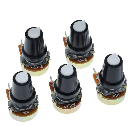 5 set WH148 1K 10K 100K 500K Ohm 15mm 3 Pin lineare conico potenziometro rotativo resistore per Arduino con cappuccio bianco AG2