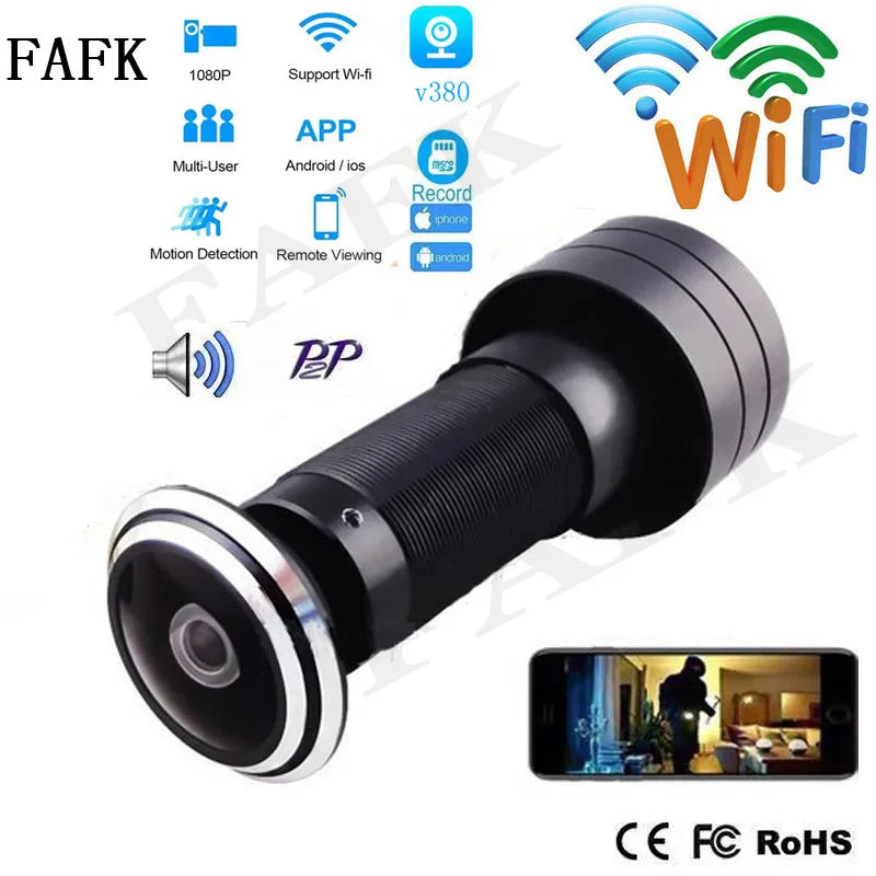 V380 Door Eye Hole Security 1080P HD  1.7mm Lens Wide Angle FishEye CCTV Network Mini Peephole Door WifI  Camera P2P ONVIF