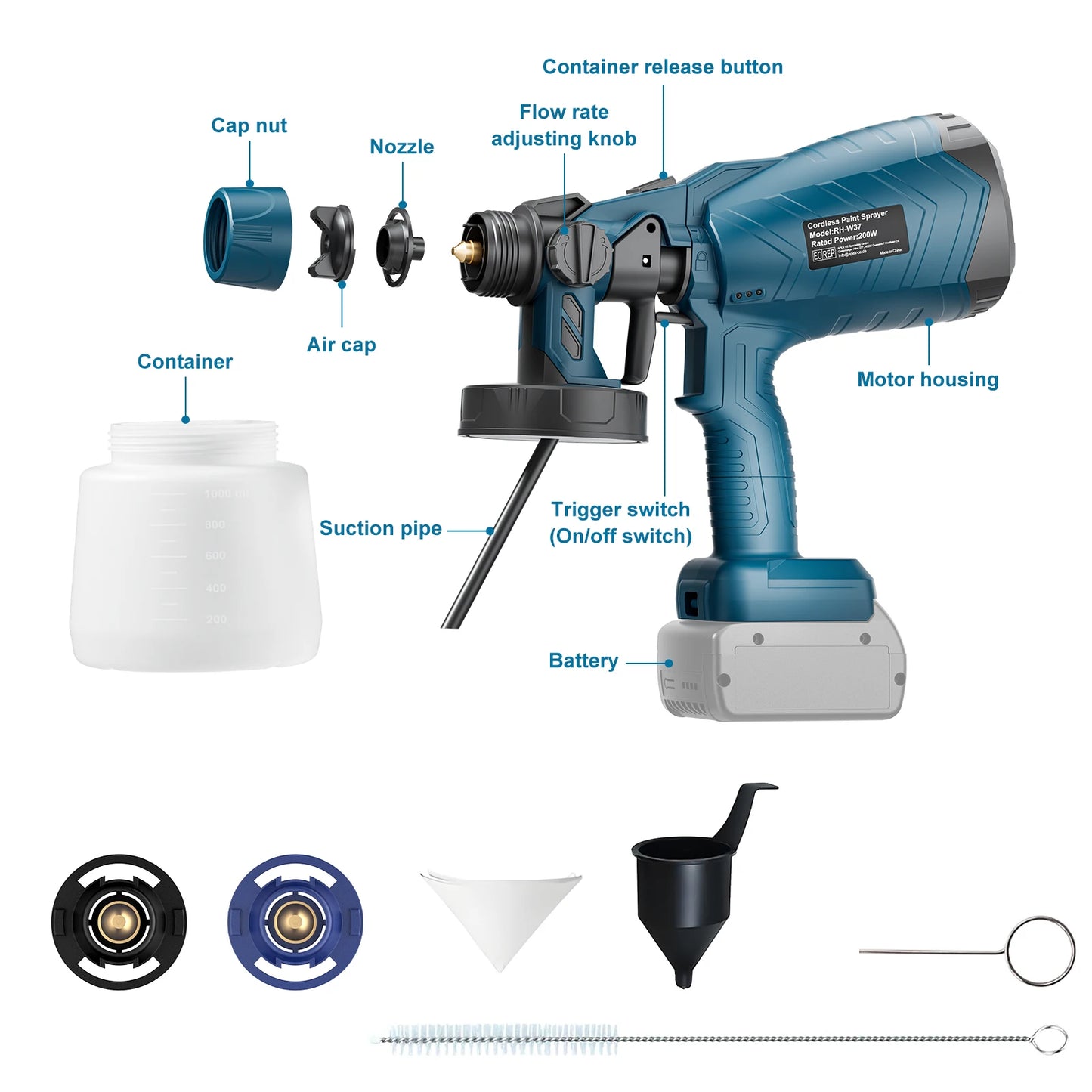 Nananuu Cordless Paint Spraying Tools Electric Spray Gun For Bosch BAT618 18V Battery HVLP Auto Furniture Steel Coating Airbrush