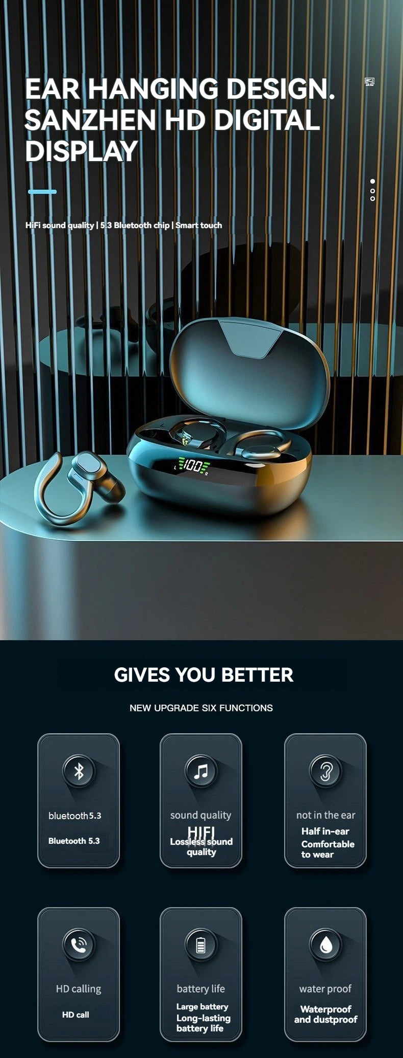 SP16 over-ear ultra-long battery life sports running digital display noise cancelling wireless Bluetooth headset