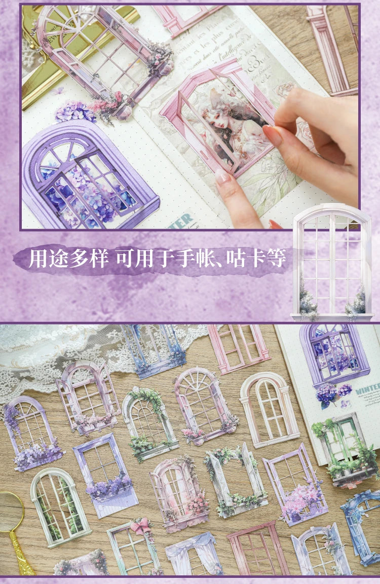 JIANQI 10 Sheets Window Flower Shadow Series Vintage Hollow Material Collage Sticker Creative DIY Journal Stationery