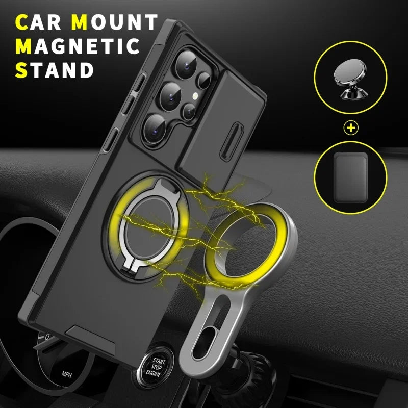 Case For Samsung Galaxy S25 Note 20 Ultra Plus A56 A36 A26 A05 A05S Slide Camera Protect Magnetic holder Armor Shockproof Cover