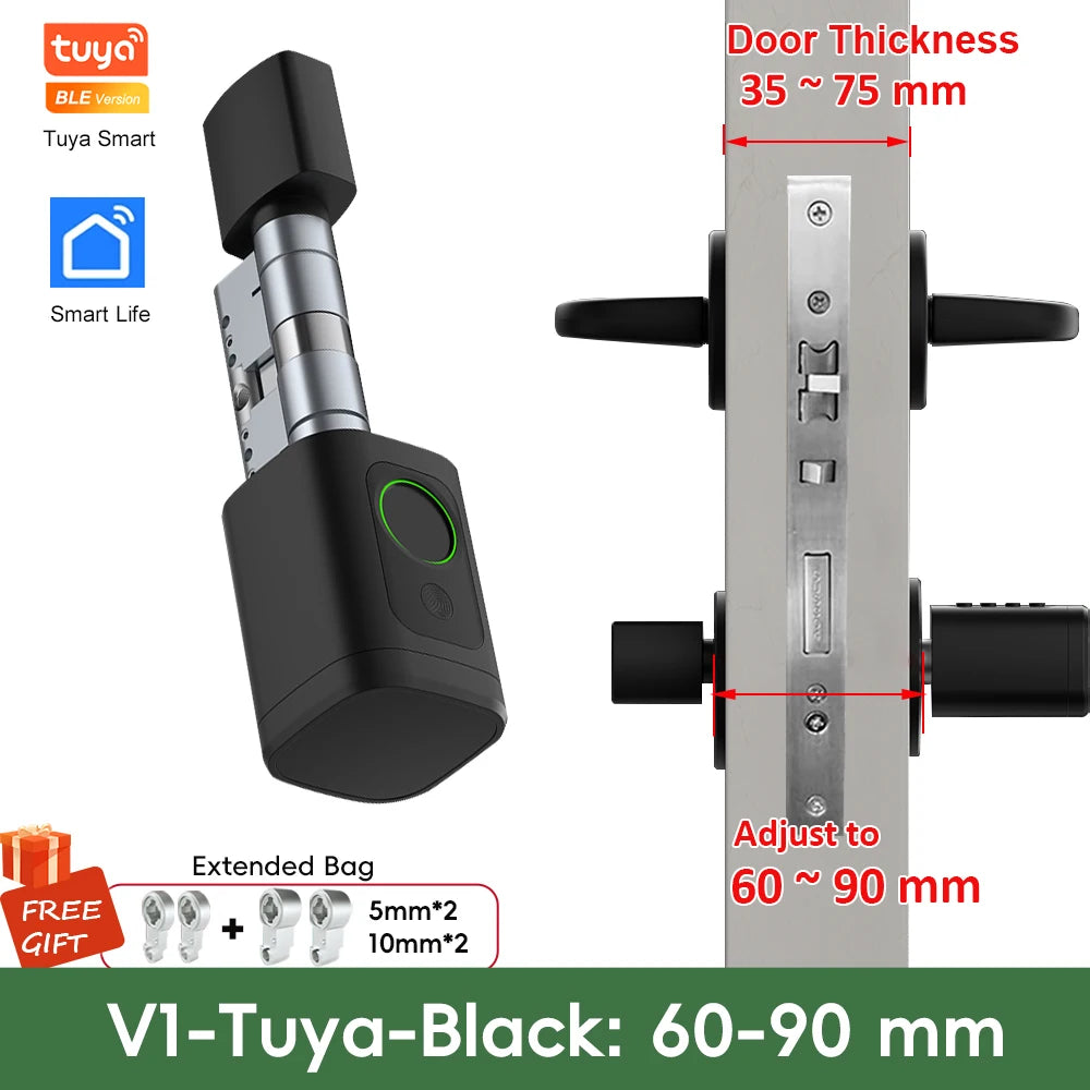 RAYKUBE V1 Adjustable TT Lock/ Tuya Bluetooth Smart Fingerprint Digital Cylinder Lock with APP/Password/RFID Card/Key  unlock