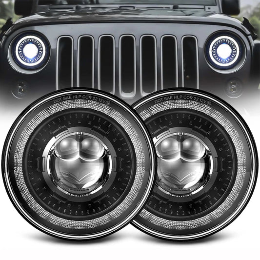 7" Car Led Headlight For Lada Niva 4x4 7inch H4 Led Headlights Angel Eyes For Jeep Wrangler OffRoad 4x4 Suzuki Samurai Toyota