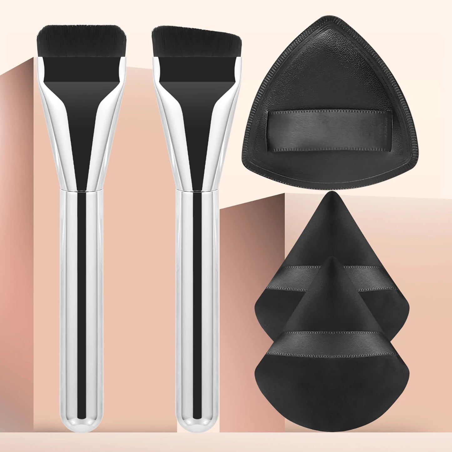 foundation brush & triangular air cushion powder puff + fan powder puff-minimalist fashion make-upand beauty tool set