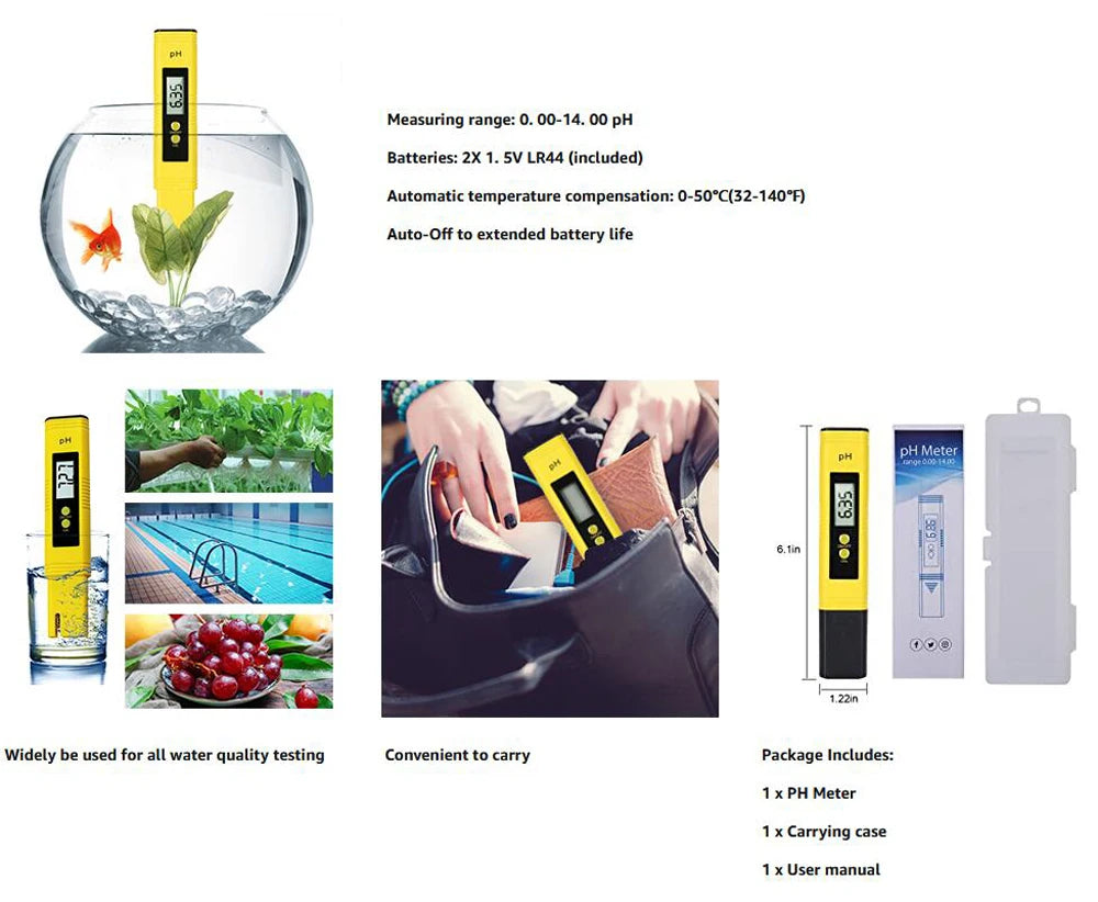 TDS Meter Digital Water Tester High Accuracy Digital 0-14 PH Meter Tester 0-9990ppm TDS&EC LCD Water Purity PPM Aquarium Filter