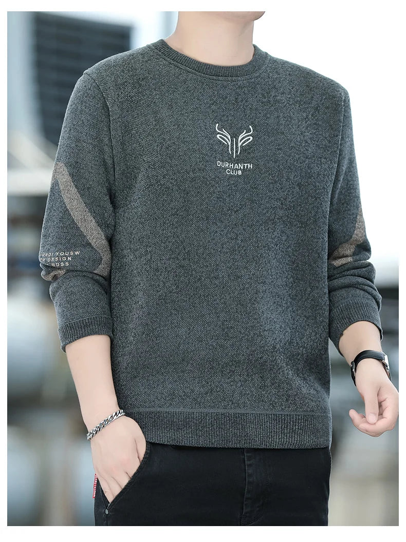 Mens Thickened Sweater Stripe Velvet Pullover Men's Winter Clothes Elegant Luxury Brand Fashion Knitted Sweaters