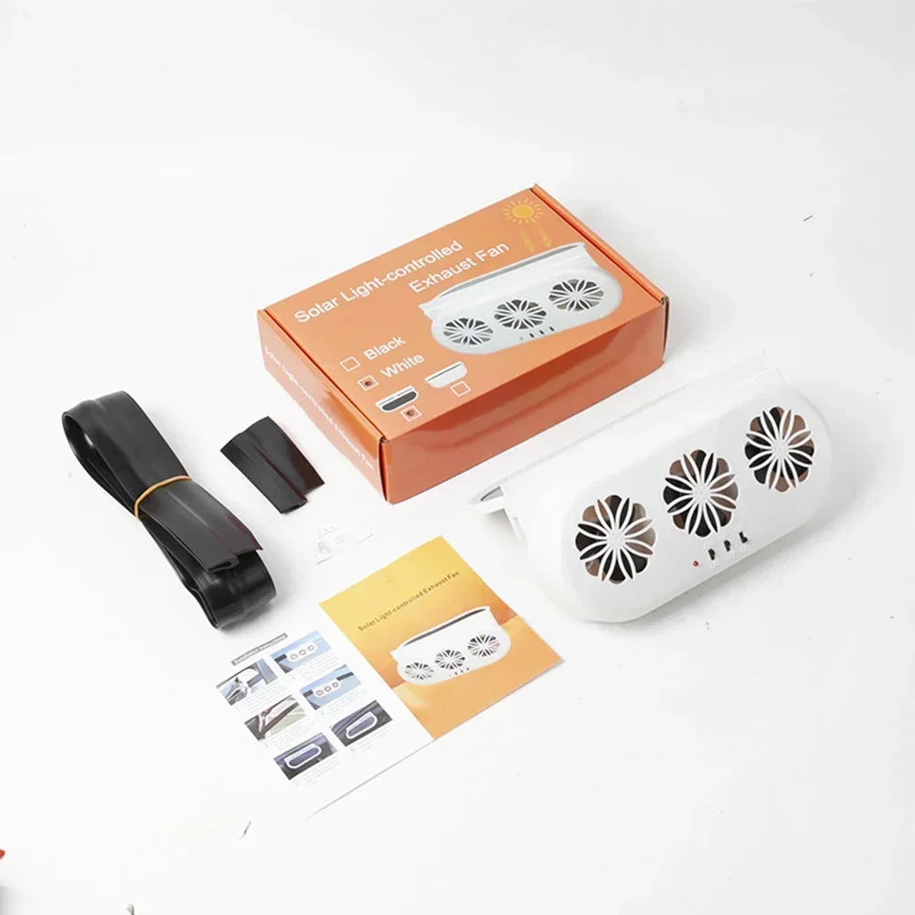 Solar Car Exhaust Fan in-car Air Circulation Cooling 3 USB Rechargeable Ventilation Fan Cooling Smoke Exhaust Fan for Car SUV