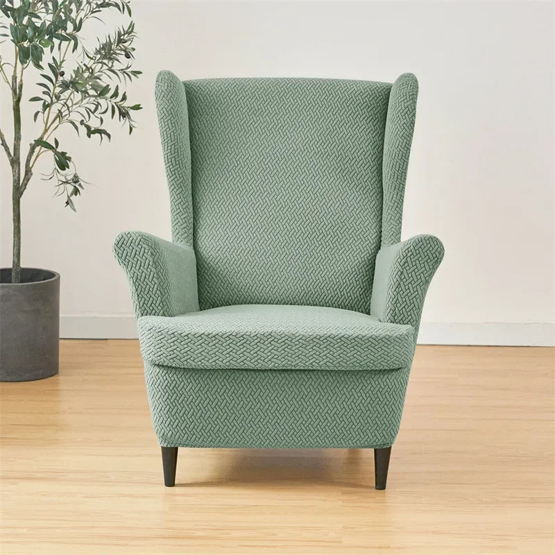 Classic Solid Color Jacquard Wingback Chair Covers Soft Wing Armchair Cover with Seat Cushion Cover Sofa Slipcovers Home Decor