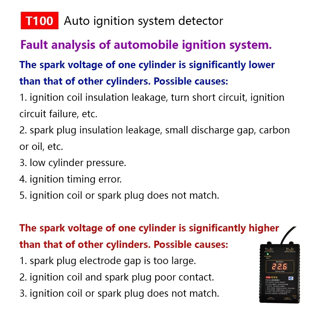 AM-T100 12V 24V Auto Ignition System Detector Ignition Signal and Spark Voltage Tester