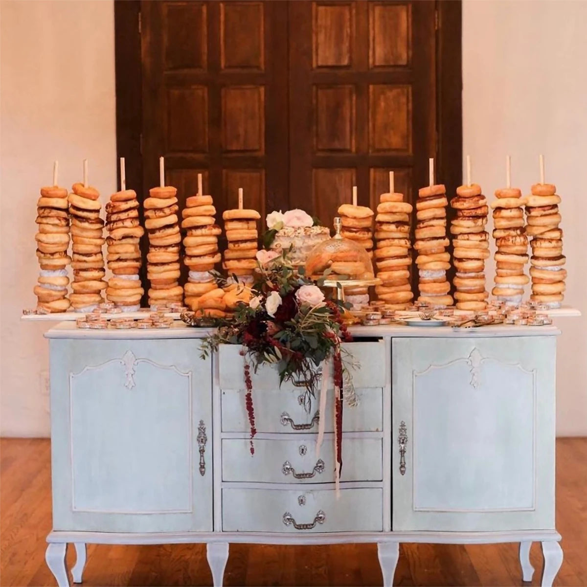 Wood Donuts Stand Holder Sweet Cart Rustic Wedding Table Decor Doughnut Birthday Party Candy Bar Baby Shower Donut Party