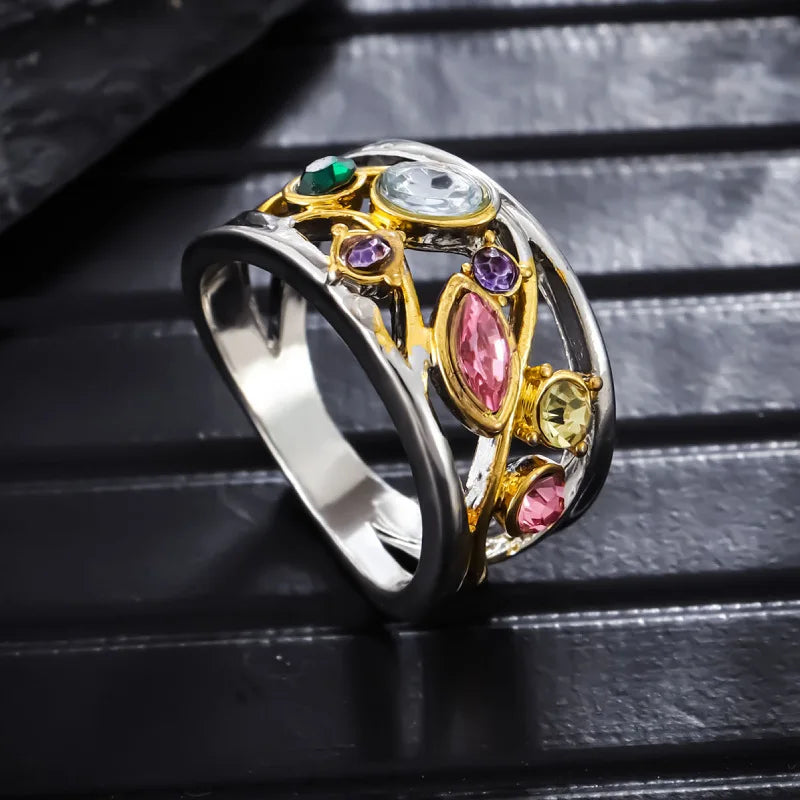 2024 Exquisite Hollow Out Multi-Color Zirzon Crystal Rings for Women Engagement Jewelry for Lady Accesorios Mujer