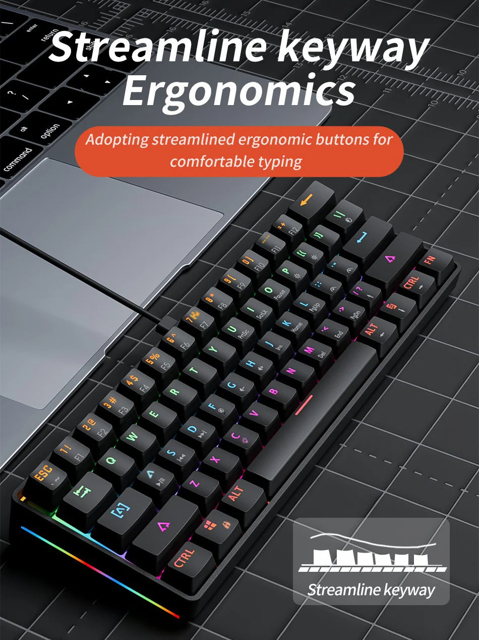 MUCAI 61USB Wired Mechanical Keyboard Red Axis 61 Keys Hot Swappable Interface RGB Lighting Compact Practical Design