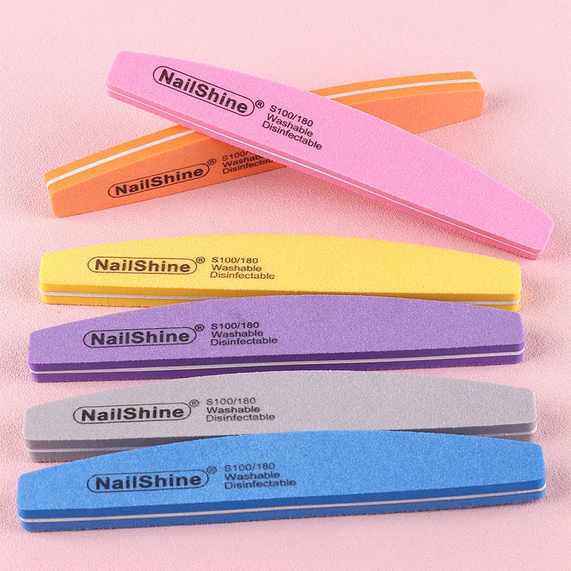 5Pcs/10Pcs Nail Sponge File 100/180 Grit Double Sided Sandpaper Foam Emery Board Polisher Buffer Moon Design