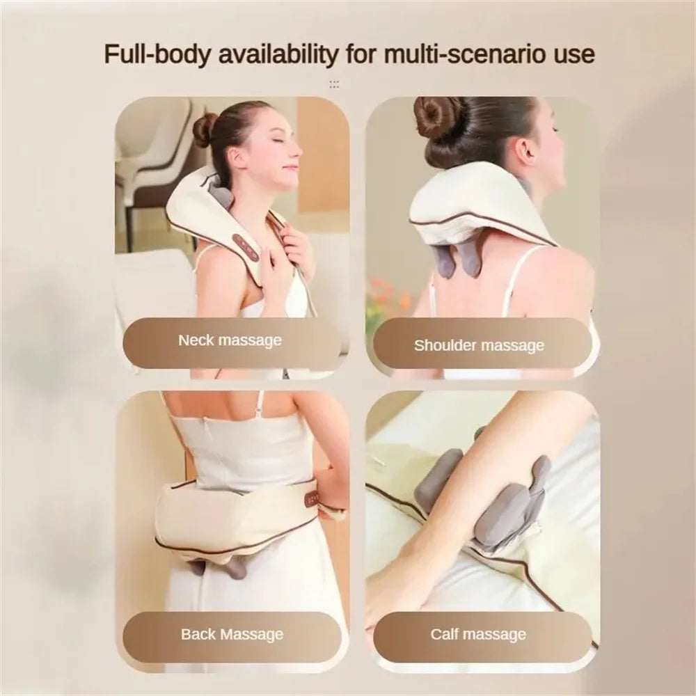 Wireless Electric Shiatsu Neck and Back Massager Soothing Heat Deep Tissue 5D Kneading Massage Pillow Shoulder Leg Body ﻿