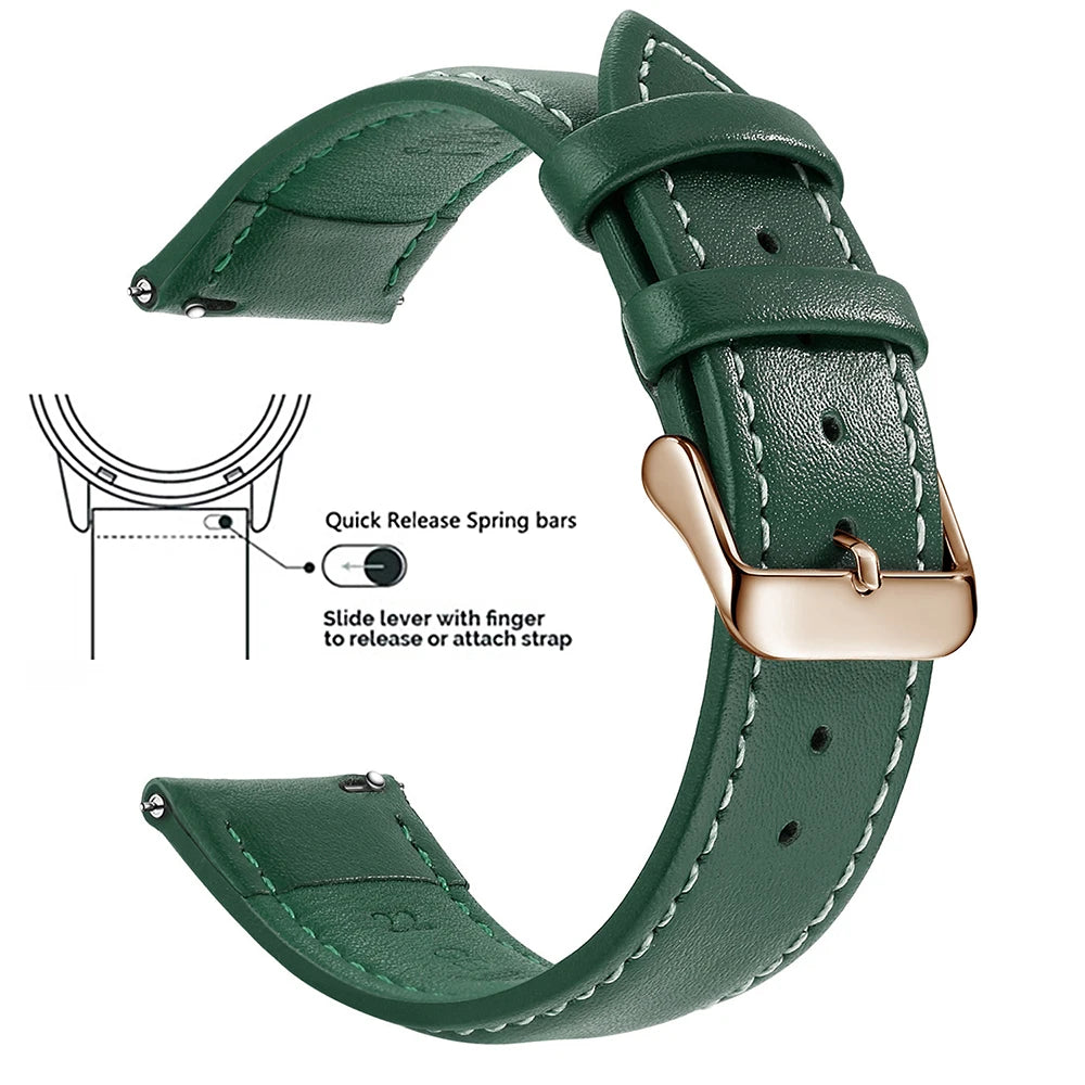 Top Grain Genuine Leather Watch Band, Quick Release 18mm/20mm/22mm Watch Straps, Fits Samsung Galaxy Watch, Garmin Huawei Watch