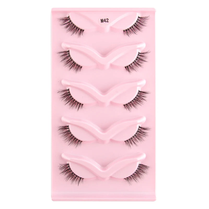 3/5/10Pairs Half False Lashes Natural Short 3D Cat Fake Mink Eyelashes Extension Winged Fluffy Wispy Faux Cils Clear Band Makeup