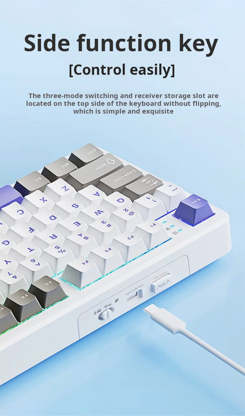 AULA F108pro Mechanical Keyboard Three-mode Bluetooth /2.4G/ Wired Customized Full-key Hot-swapable Gasket Structure RGB Light e