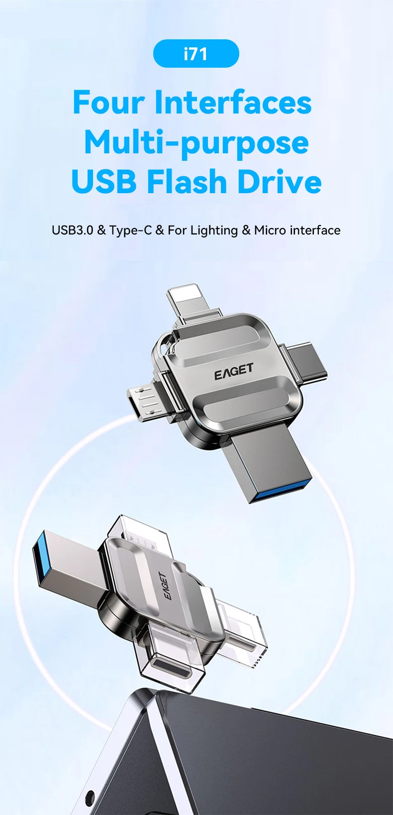 Eaget 4 in 1 Mini USB Flash Drive USB Type C Mirco B Lighting to USB 3.2 Pendrive USB Memories Stick for Phones PC Laptops