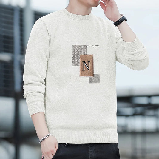 Sweater Men Knitted Round Neck Pullovers Fleece Thick Warm Winter Knitwear Y2K Fashion Jumpers Men's Clothes