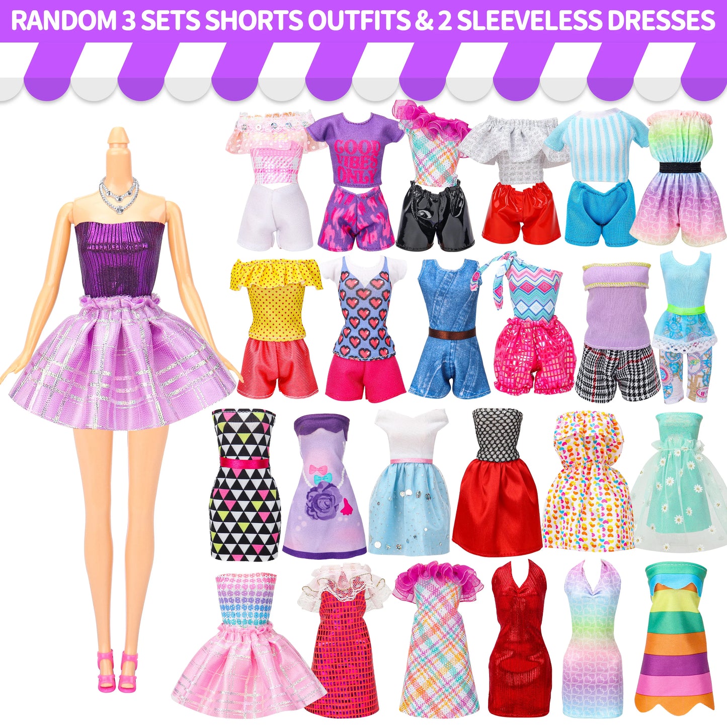 Random 70 PCS Gorgeous Doll Clothes and Accessories for 11.5 Inch fashion Doll -doll House Accessories- A Perfect Gift for Girls