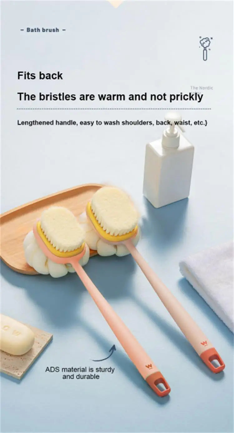 1Pc Pink Sponge Long Soft Hair Bath Brush Doubleside Rub Shower Brush Back Scrubber Exfoliating Tool