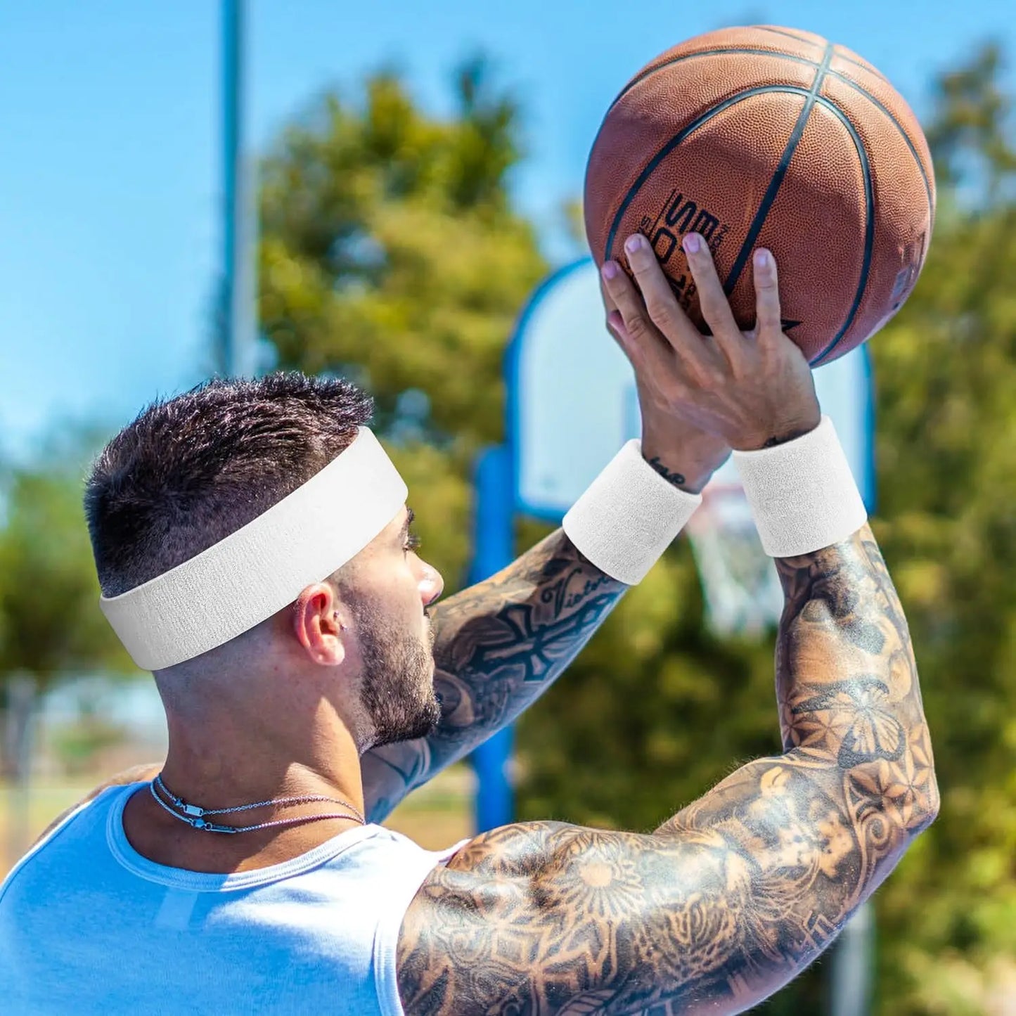 AOLIKES 3PCS Sweatbands Sports Headband - Moisture Wicking Athletic Cotton Terry Cloth Sweatband for Tennis, Basketball, Running