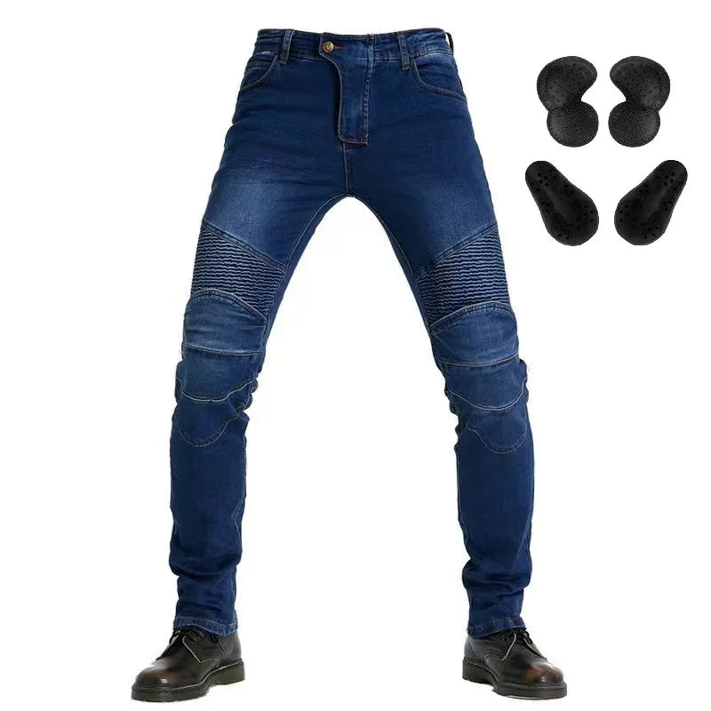 Men Jeans Embroidery Motorcycle Pants Pantalon Motocross Belt Protective Gear option Motorcycle Driver  License Test Motos Jeans