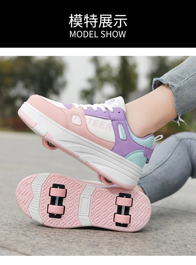 Student roller skates, detachable four-wheel roller skates, size 31-40 multifunctional sports shoes for boys and girls